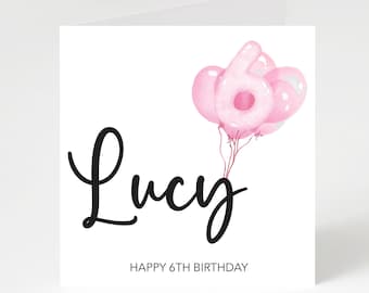 Personalized Birthday Card, Pink Balloons, Card for Girl/ Any Age