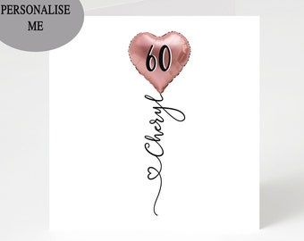 Personalized 60th Birthday Card, Watercolour Balloon Design