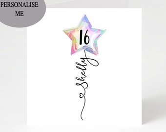 Personalized 16th Birthday Card with Balloon