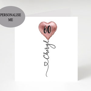 Personalized 60th Birthday Card, Watercolour Balloon Design