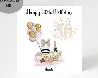 Personalized 30th Birthday Card, Watercolour Celebration