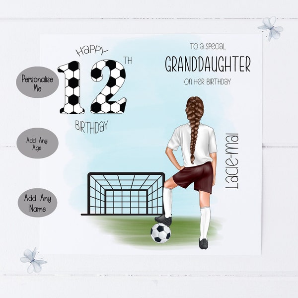 Football Girl Birthday Card, Card For Her, Any Age Card,  Any Name, Any Relation, Teen Girl Card, Daughter Card, Number Card