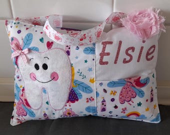 Personalized Girl Tooth Fairy Pillow with Pocket