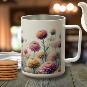 Travel Mug  | Thermal Coffee Mug with handle | Floral Coffee Mug | Gift for her