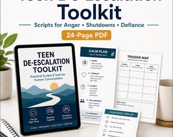 Deeskalations-Toolkit für Teenager für Eltern | Schriften für Wut, Stille, Trotz und Familienkonflikt | 24-seitiges PDF
