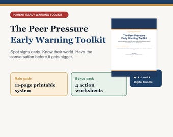 Kit de alerta temprana sobre la presión de grupo para padres / Señales de alerta para adolescentes, mapa de amigos, tarjetas de conversación, paquete PDF imprimible