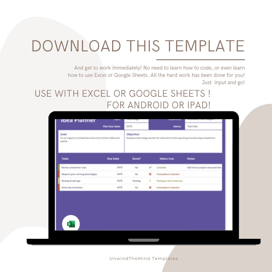 Weekly Idea Planner Template Set a Goal Spreadsheet Plan Out Etsy