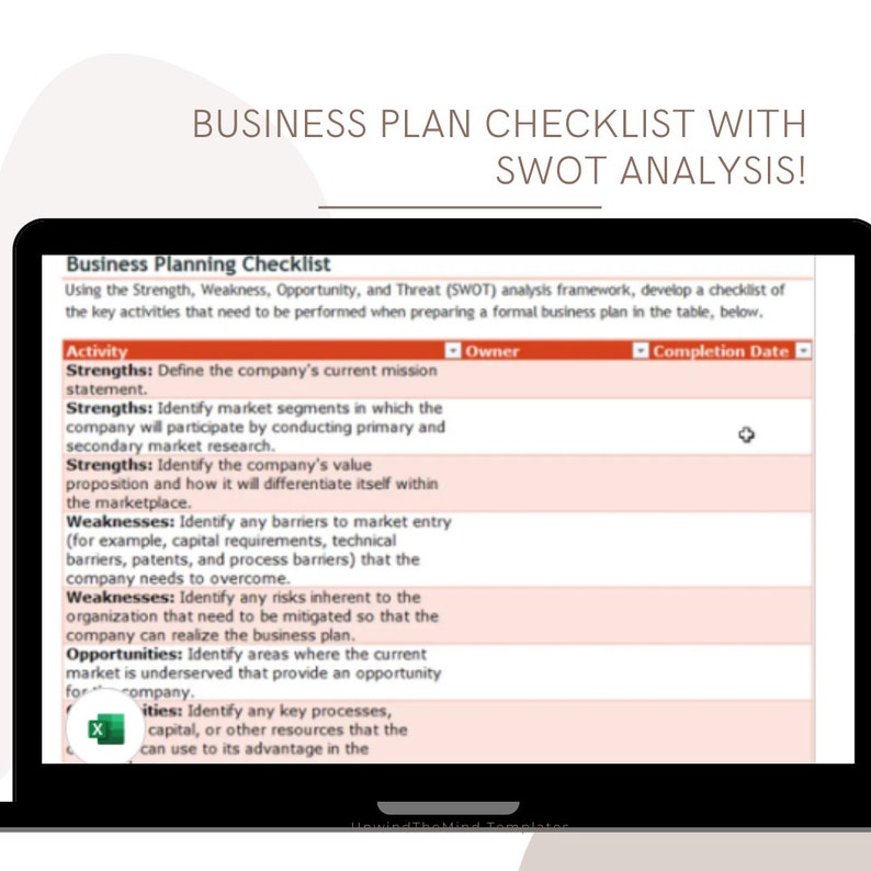 business plan checklist with swot analysis Business plan checklist with SWOT analysis Excel Sheets image 1