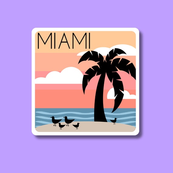 Sunset Beach Stickers 2-Pack – Premium Laminated Vinyl, 5 Inch, Ocean Palm Trees Design For Laptop, Water Bottle, Car
