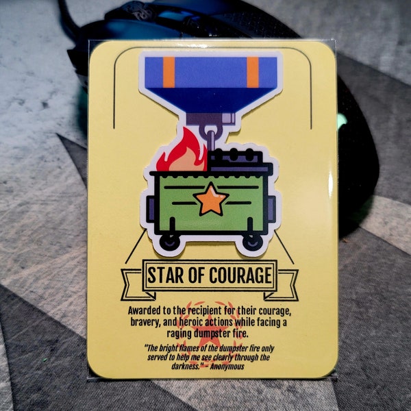 Dumpster Fire Star of Courage Sticker, Job Sticker, Coworker Sticker, Funny Work Sticker, Coworker Gift, Work Award, Funny Gift, Medal Gift