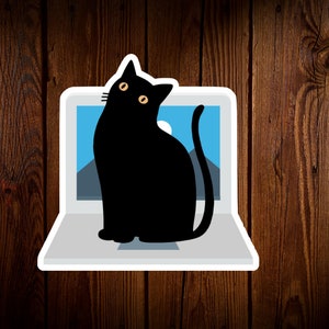 Cat On Laptop Sticker, Cat Sticker, Vinyl Water Resistant Gloss Die Cut Sticker, Laptop Sticker, Cute Water Bottle Decal