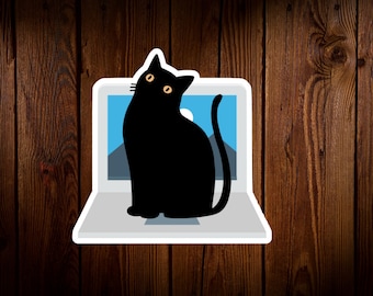 Cat On Laptop Sticker, Cat Sticker, Vinyl Water Resistant Gloss Die Cut Sticker, Laptop Sticker, Cute Water Bottle Decal