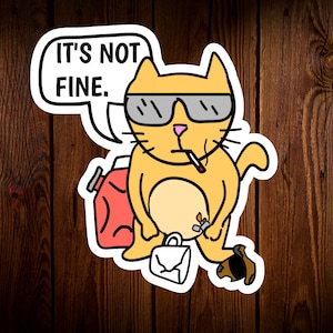 This is Fine Sticker, Its Not Fine Cat, This is Fine Decal, Fire Destructive Cat Meme Sticker, hydro flask stickers, Weirdcore