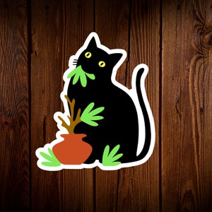Cat Plant Sticker, Cat Sticker, Vinyl Water Resistant Gloss, Die Cut, Laptop Sticker Planner, Cute Water Bottle Decal