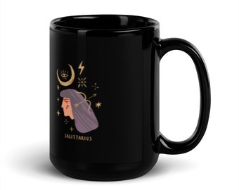 Sagittarius Zodiac Sign Black Glossy Mug