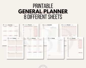 Allmänna utskrivbara dag-, vecko- och månadsplanerare - 8 sidor - Omedelbar nedladdning - US Letter-storlek