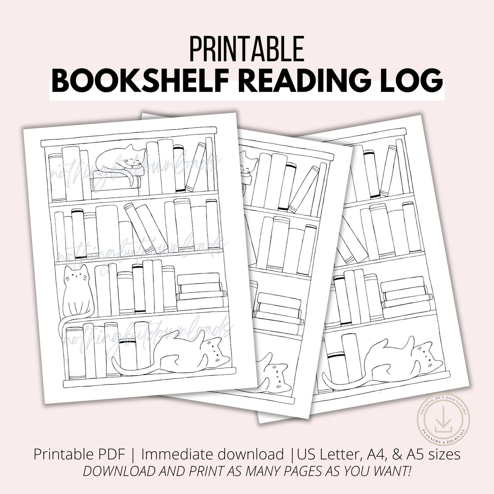Bookshelf Book Tracker Printable Planner Insert Reading Log - Cat ...