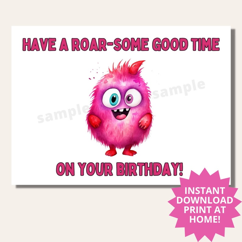 Printable Kids Birthday Card Cute Monster Birthday Card for Children ...