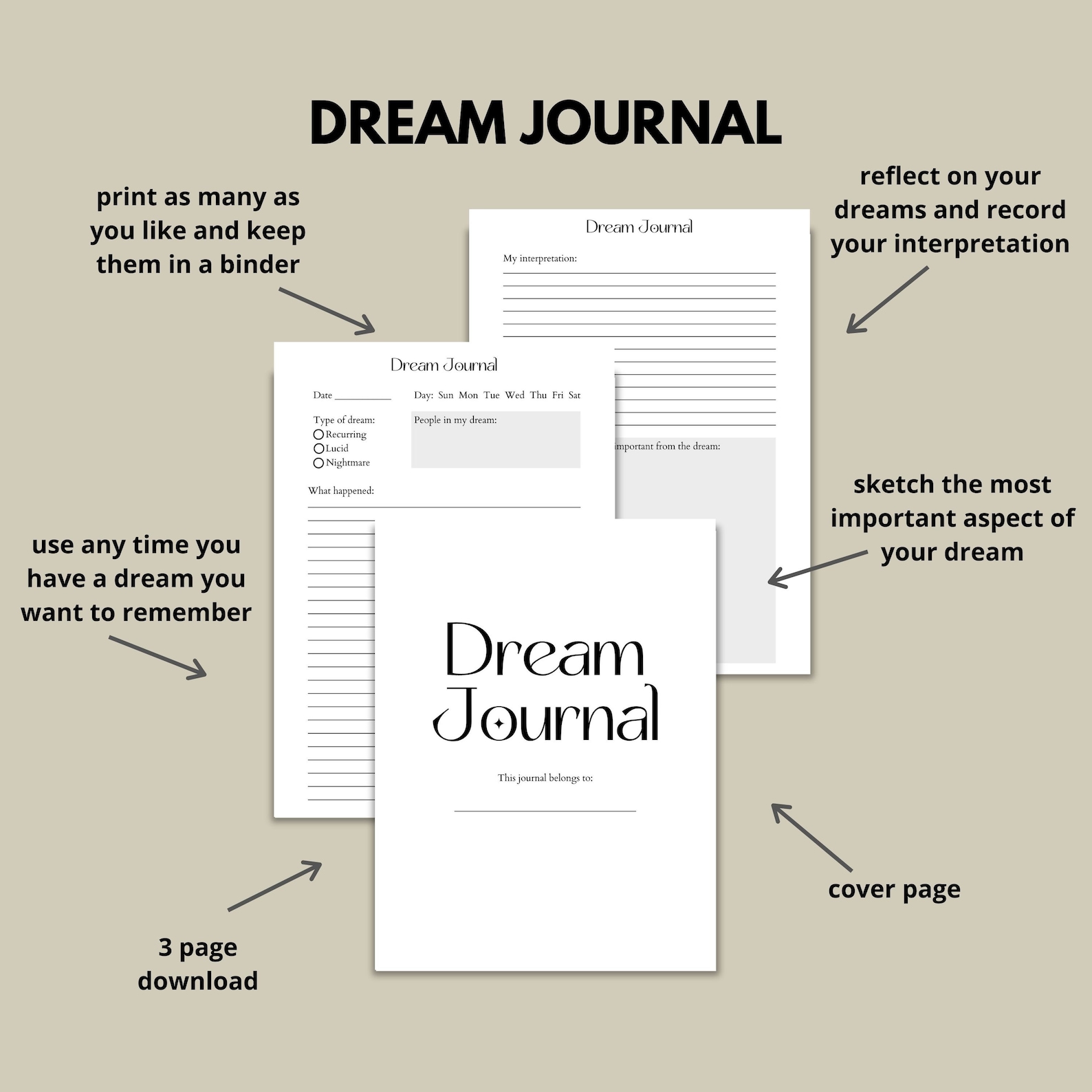 Dream Journal Printable PDF Pages Etsy