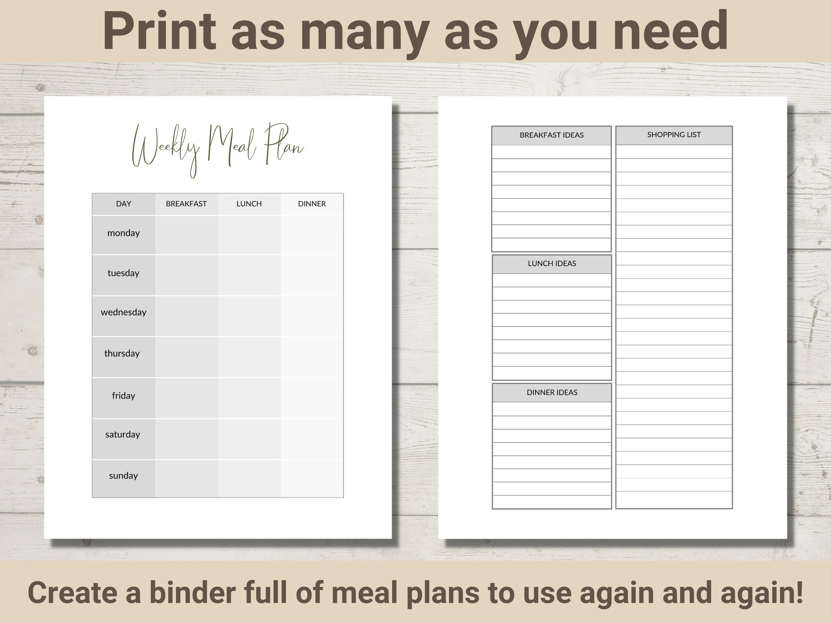 Printable Weekly Meal Planner - Etsy