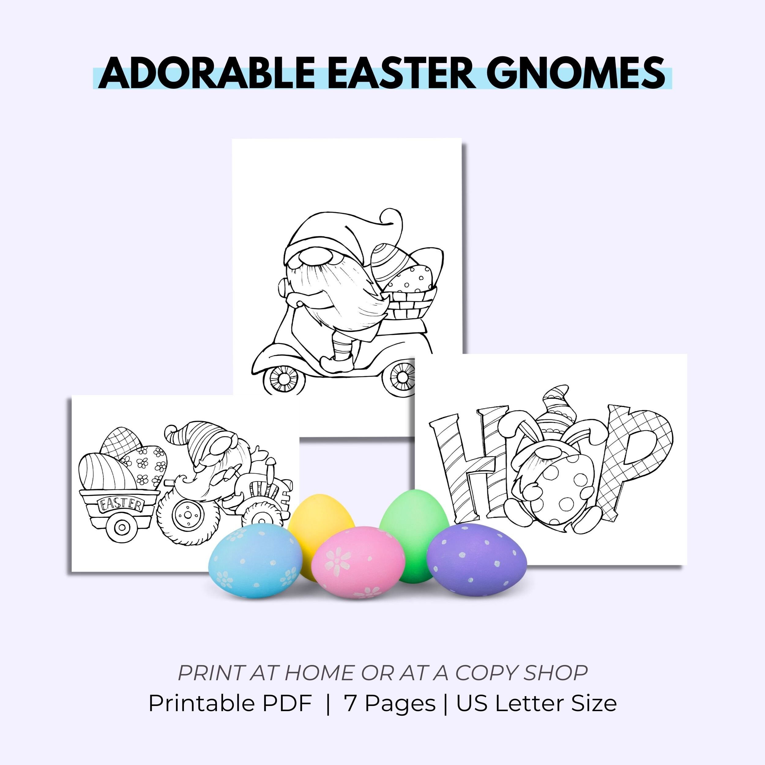 Easter Gnomes Coloring Pages Downloadable Printable PDF in US Letter ...