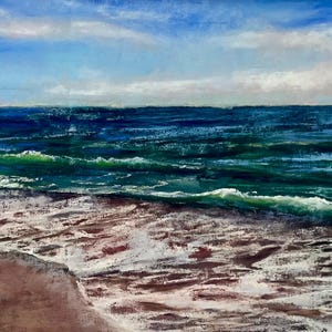 Deep Green & Blue Seascape, an original soft pastel painting by C.L. Russo