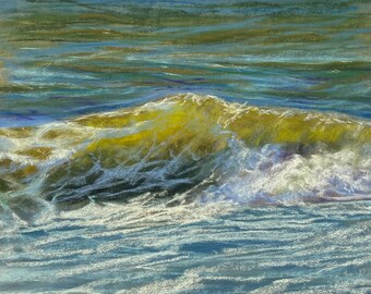 Sunlit Wave, an original soft pastel painting by C.L. Russo