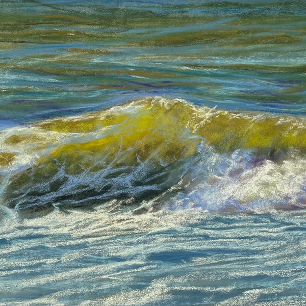 Sunlit Wave, an original soft pastel painting by C.L. Russo