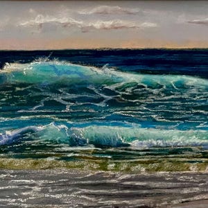 Pastel Blue Sky over Emerald Green Wave, an original soft pastel painting by C.L. Russo