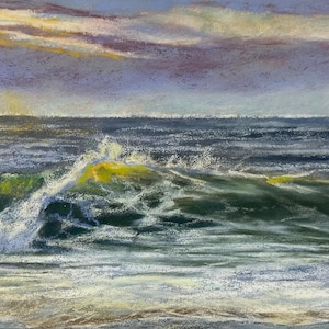 Dramatic Wave Seascape, an original soft pastel painting by C.L. Russo