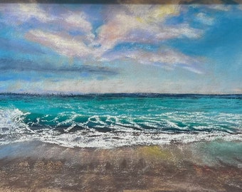 Blue Green Seascape, an original soft pastel painting by C.L. Russo