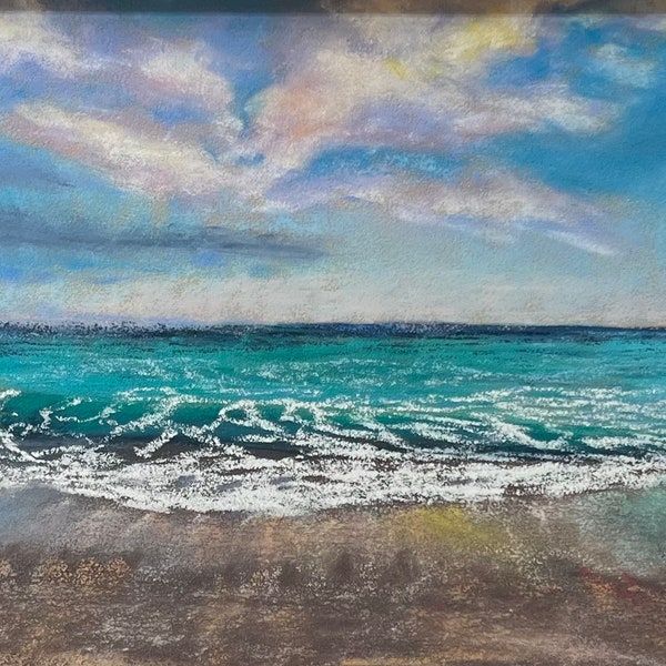 Blue Green Seascape, an original soft pastel painting by C.L. Russo