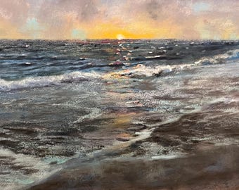Sunset Seascape, an original soft pastel painting by C.L. Russo