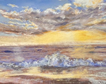 Cloudy Sunset Seacape, an original soft pastel painting by C.L. Russo