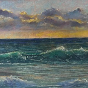 Cotton Candy Clouds Over Minty Wave, an original soft pastel painting by C.L. Russo