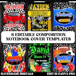 Boys Composition Notebook Cover Templates, 6 Editable Back to School Journal Covers for KDP & Printable Notebooks