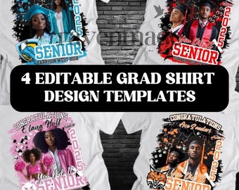 Senior 2026 Shirt Templates Bundle, 4 Editable Graduation T-Shirt Designs Class of 2026 Download