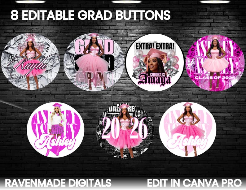 8 Editable Grad Button Templates, Graduation Pin Designs, Senior Class ...