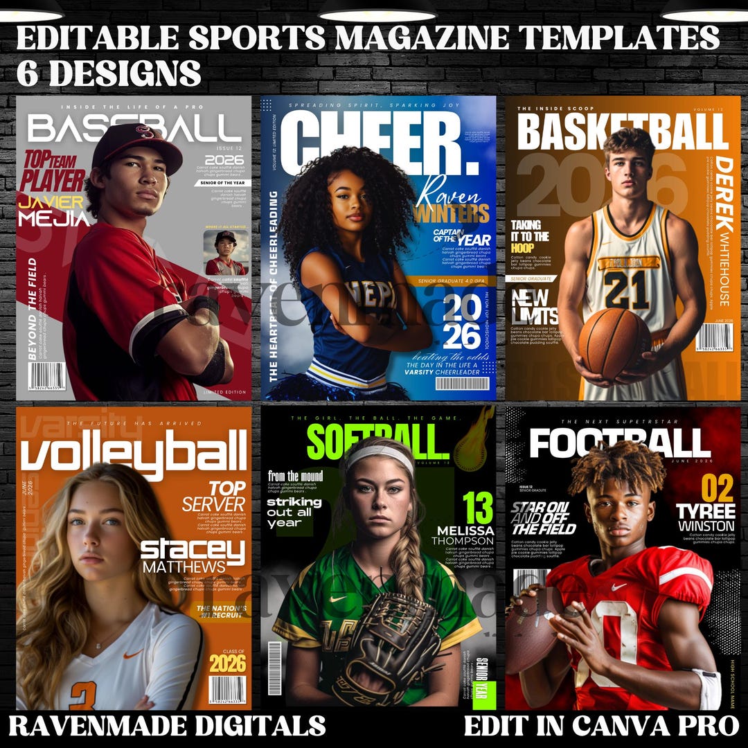 Multi Sports Program Covers Editable Sports Magazine Template Bundle, Senior Athlete Magazine ...