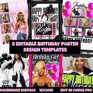 Birthday Poster Templates 16x20, 8 Editable Party Welcome Sign & Photo Collage Designs Download image 1