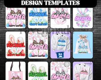 Editable Easter Bunny Name Tag Templates, 10 Personalized Rabbit Name Designs for Baskets, Shirts & Gift Labels