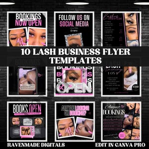 Lash Business Flyer Templates, 10 Editable Lash Extension Marketing Flyers for Lash Techs & Beauty Salons