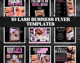 Lash Business Flyer Templates, 10 Editable Lash Extension Marketing Flyers for Lash Techs & Beauty Salons