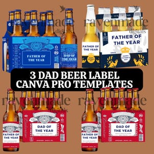 Plantillas editables de etiquetas de cerveza para el Día del Padre / 3 diseños de etiquetas para botellas y cajas de Canva Pro / Regalo DIY para papá / Descarga de pegatinas imprimibles