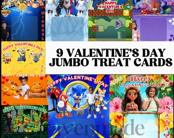 Valentine’s Day Jumbo Treat Cards, 9 Editable Vday Party Favor & Classroom Card Templates Download