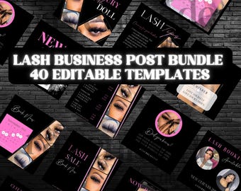 Lash Business Marketing Bundle, 40 Editable Social Media Templates & Lash Flyer Designs to Attract Clients