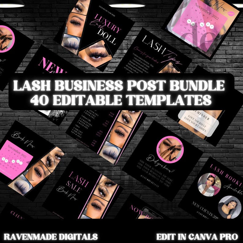Lash Business Marketing Bundle, 40 Editable Social Media Templates & Lash Flyer Designs to Attract Clients image 1