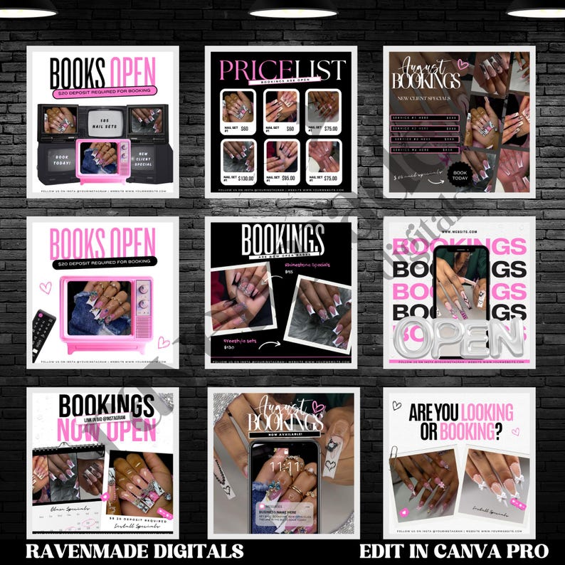 Paket med mallar för nagelföretagsflyers, 10 redigerbara designer för nagelteknik och salongsreklam för nedladdning bild 2