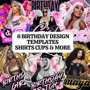 6 pacchetti di design per compleanni / Modelli di compleanno Canva / Design personalizzati per tazze, bicchierini e magliette / Grafica di compleanno stampabile
