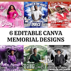 Editable Memorial Shirt Design Templates – Set of 6 Canva Templates for Funeral Shirts, Add Photo & Name, Digital Download